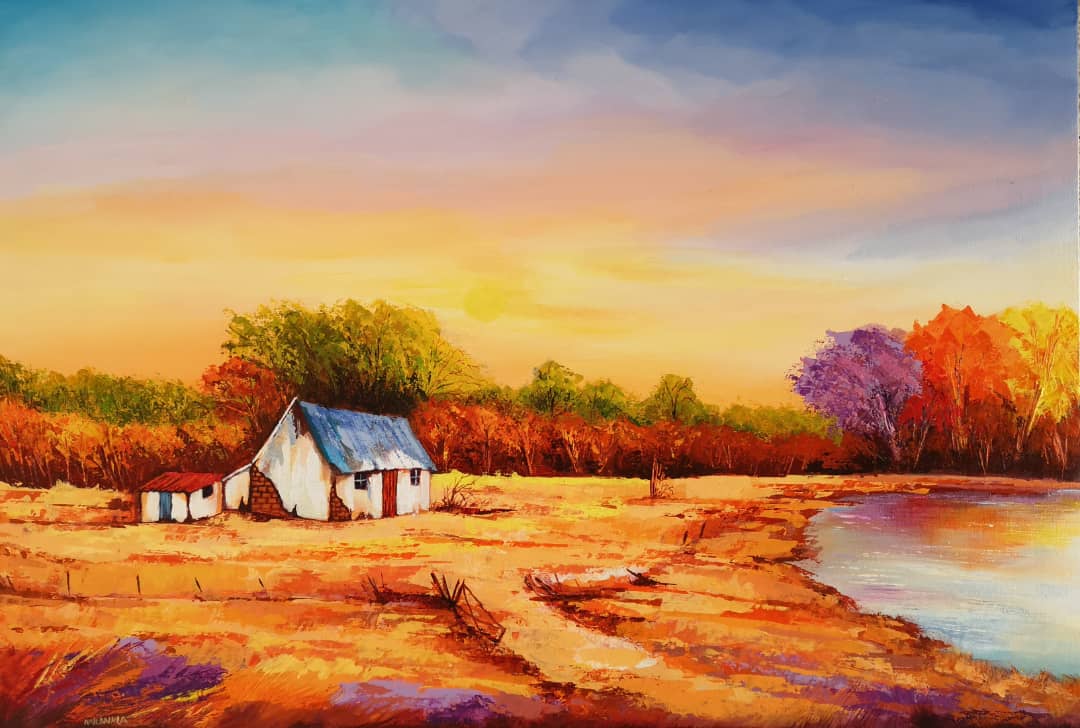 Life on the Farm. Nhlanhla Magonya. Acrylic on canvas. 64 x 94