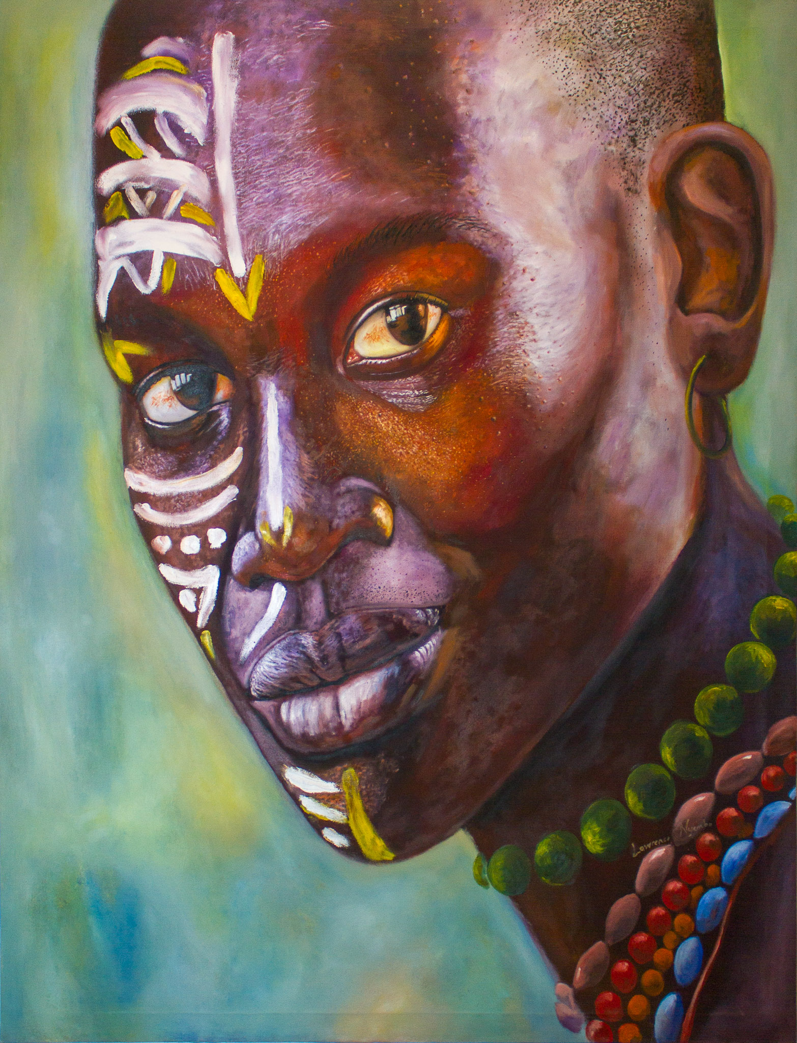 'The Warrior' Oil Painting by Zimbabwean Artist Lawrence Nyemba