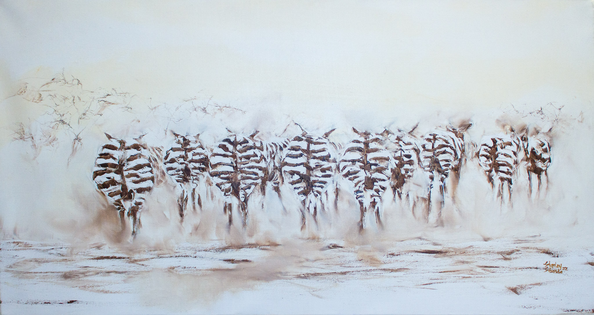 'The Zebras' palette knife painting by Zimbabwean Artist Stanley Sibanda