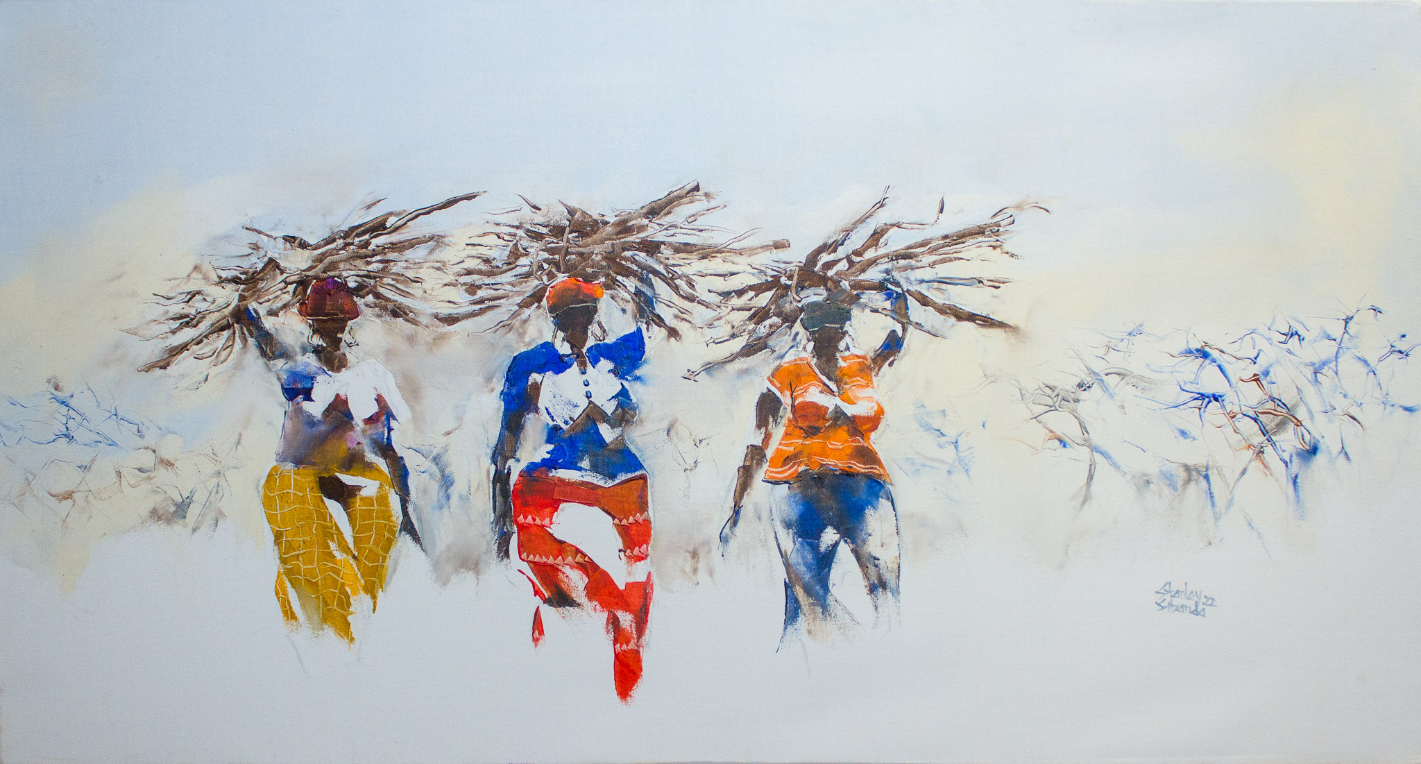 'Woman's Work' palette knife painting by Stanley Sibanda