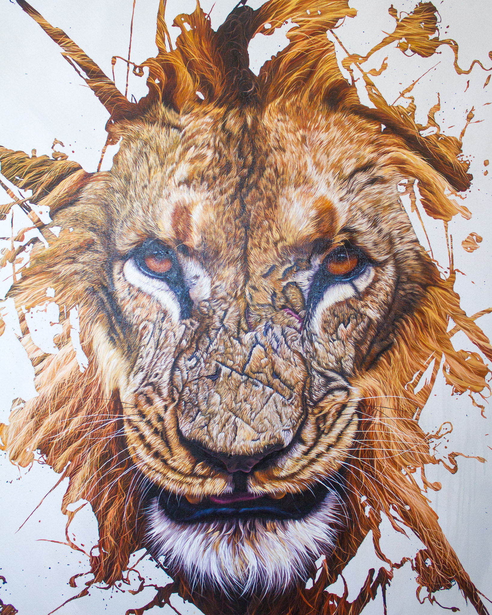 Cheetah Splash'. Oil Painting by Wildlife Artist, Tichaona Ncube 