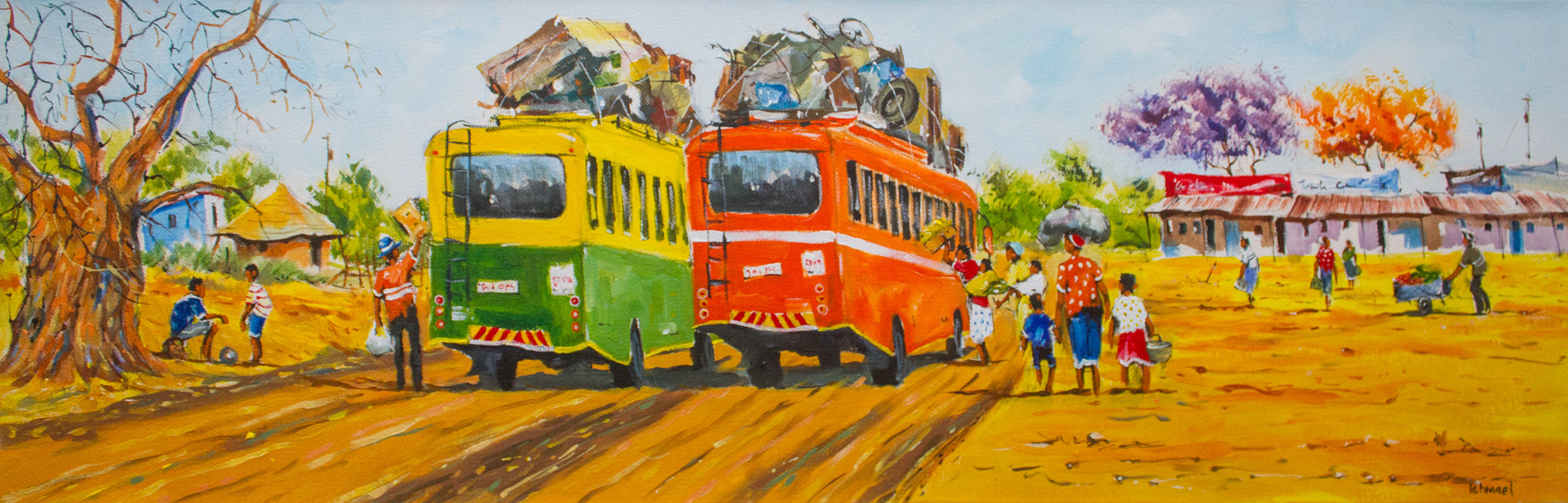 Painting 'The Bus Station' by Ishmael Singo